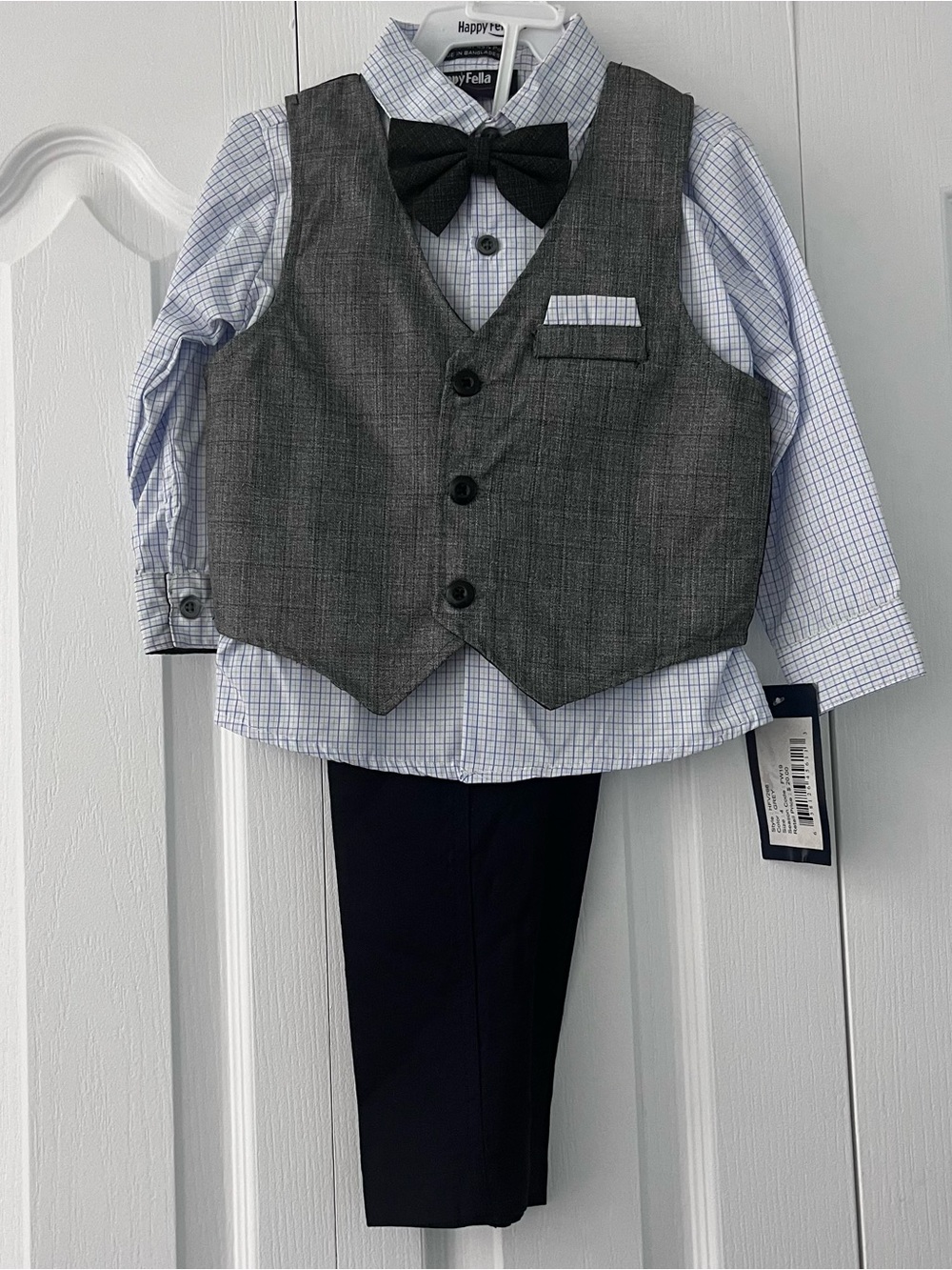 Happy Fella Boys Dress 3 Pc. Vest Set with Bow Tie - Gray, Blue, Charcoal